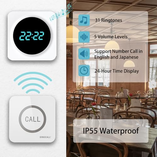 SINGCALL Restaurant Pager System 2 Receivers & 16 Waterproof Call Buttons