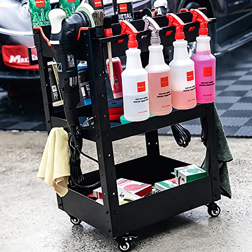 Maxshine Premium Rolling Detailing Cart (22.05"D x 23.62"W x 31.5"H) - 3 Tier Rolling Utility Tool Cart (Black) -Easy Assembly - Organizer for Detailers' Garage, Workshop, Repair Shop, or Tool Storage