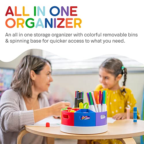 PUZZLE EZ Kids Art Supply Storage Organizer with Dividers – 8.6" Rotating Lazy Susan Caddy for Crayons, Markers & Pencils