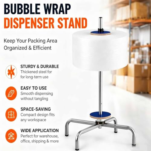 ZephPerton Heavy Duty Bubble Wrap Dispenser, Manual Standing Wrapping Roll Stand | Space-Saving Vertical Design Organized and Easy to Dispense, Ideal for Warehouses, Moving and Shipping Width 60cm