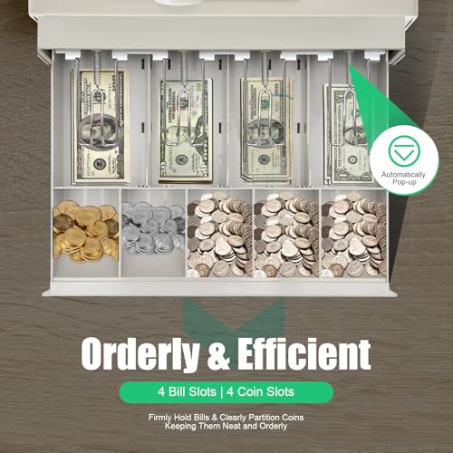 Electronic Cash Register for Small Business 48 Keys, Steel Cash Drawer with 4 Bill & 5 Coin Compartments, POS System Cash Register with Thermal Printer & USB/RS232 Interfaces, LCD Customer Display