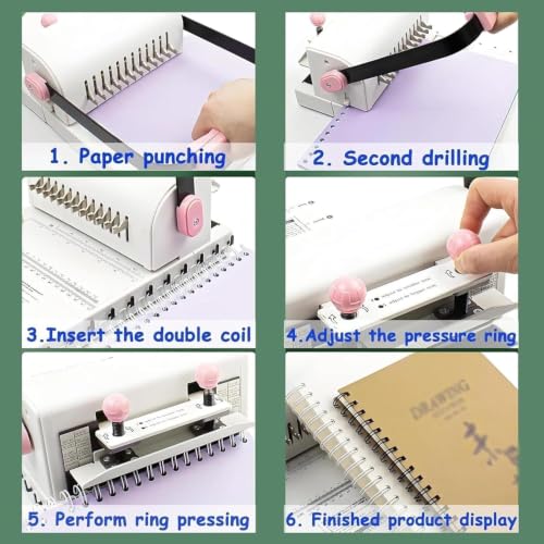 Manual Double-Spiral Punch Binder,20-Sheet,Extended Ruler,Pressure Ring Adjustment,Round Hole,for Schools, Offices, Businesses