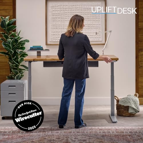 UPLIFT DESK V3 2-Leg Walnut Laminate Wood Standing Desk – Adjustable Height, Advanced 1-Touch Memory Keypad, Under Desk Cable Management, Wire Grommets & Rocker Board (Black C-Frame, 60 x 30 inch)
