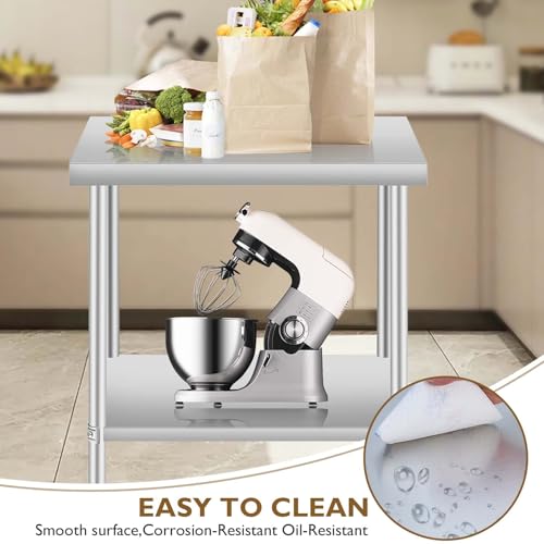 HRVEOCEI 30'' W x 24'' D Stainless Steel Table with Wheel,Heavy Duty Commercial Prep & Work Table for Commercial Kitchen, Restaurant, Hotel and Garage