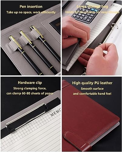 NIKAIDD Documents Bag,Portfolio Organizer Holder,Folder A4 Conference Folder with 4 Ring Binder A4 PU Leather for Business Students Job Interview Resume Training School