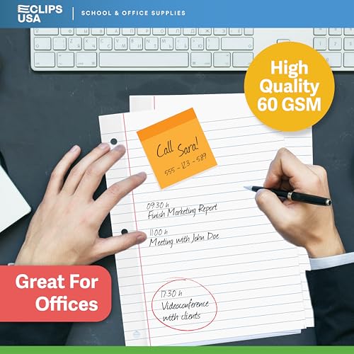 Wide Ruled Loose Leaf Paper Wide Ruled Notebook Paper Lined Writing Filler Paper 10.5” x 8” 56 gsm 2400 Sheets 100 Sheet Per Pack (24 Pack)