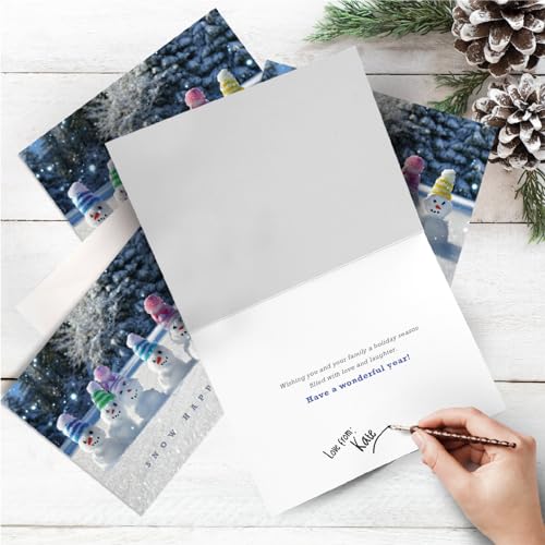 easykart labels 120 Christmas Greeting Cards with Envelopes, Snow Happiness Designs | 7.25 x 5.5 Inch Merry Christmas Cards with Seal Stickers For Friends, Family and loved Ones