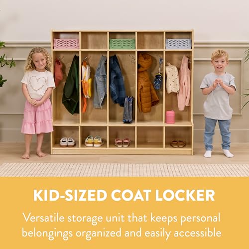 Back2School Express 5-Section Cubby Storage Coat Locker with Bench, Kids Furniture, Natural