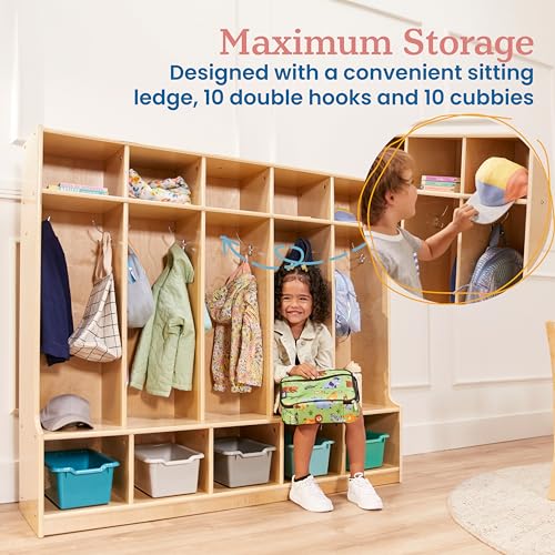 ECR4Kids 5-Section Coat Locker with Bench and 5 Scoop Front Bins, Classroom Furniture, Contemporary