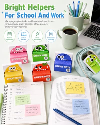 Transparent Sticky Notes Glitter 6 Fruit Monster Pull Out Dispenser Boxes