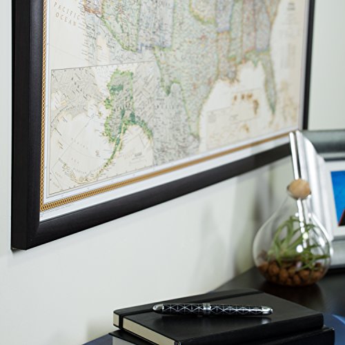 Craig Frames Travel Map with Pins, Executive US Map for Wall Art, 24x36 Frame, Black Modern Style
