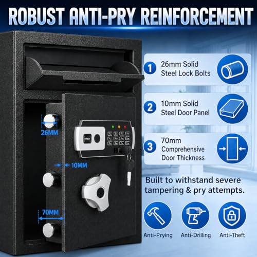 SAPITAL 2.8 CuFt Drop Safe for Business, Money Safe Box with Quick Place Drop Slot, Digital Keypad, Keys, Fireproof Bag, Anti-Fish Baffle, Cash Depository Safe for Business Retails Mail Church Home