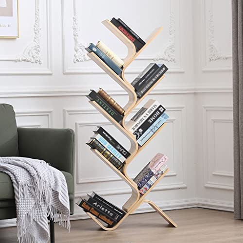 GSOUL Indoor Bookcase Organizer Bookshelf Tree-Shaped Small Bookshelf Multi-Layer Shelf Floor Shelf Office File Shelf Study Bookshelf 6 Independent Bookshelf(Brown,A2)