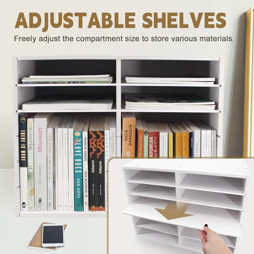SONGWAY Desk Paper Storage Organizer - 12-Slot Literature Organizer with Adjustable Shelves, Countertop Mail Sorter Organizer, Desk File Sorter Organizer, Mailbox for Classroom Office, White