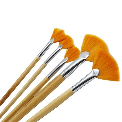 UOHLCX HBJWOV 5 Pcs/Set Long Handle Nylon Fan Shape Paint Brushes Set for Watercolor Oil Acrylic Gouache Painting Art Supplies