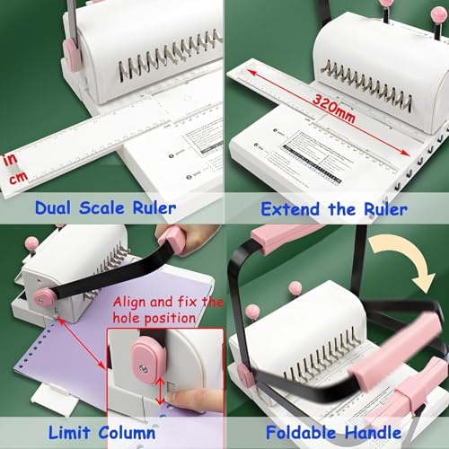 Vdniduir Wire Binding Machine - 20 Sheet Punch Capacity, Adjustable Pressure Ring & Extended Ruler for Professional Notebooks, Cards & Document Binding
