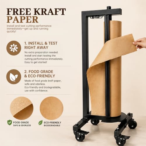 36 Inch Mobile Vertical Butcher Paper Dispenser with 1 Roll Kraft Paper