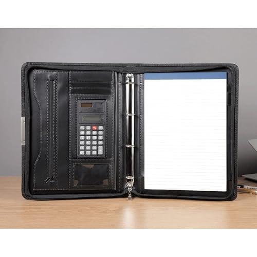 Leather File Folder Zipper Portfolio Briefcase A4 Padfolio Business Manager Bag Binder With Metal Decorative Sheet