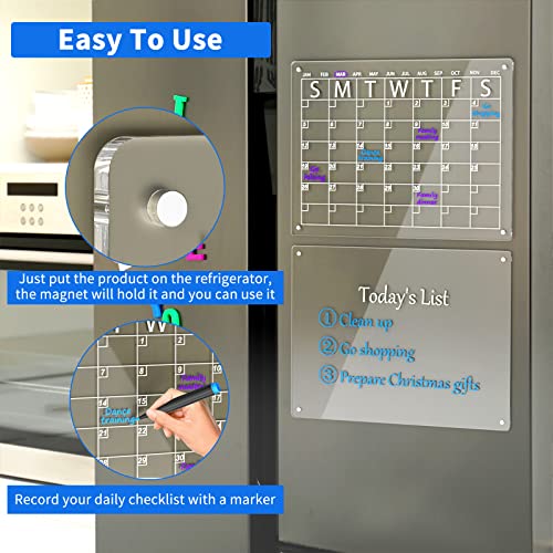 AITEE Acrylic Magnetic Dry Erase Board and Calendar for Fridge with Markers