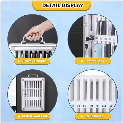FKTHYO Slot Box,Storage Box,Office Storage,Lock Box Phone,Key Lock,Phones Holder Storage Box,Wall-Mounted (Silver 36Slots)