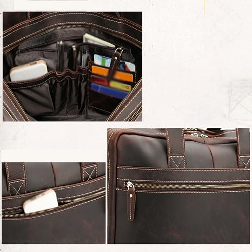 NUHSLF Leather Messenger Bag for Men Genuine Leather Briefcase 17inch Laptop Messenger Bags for Men Business Travel Case Shoulder Bag