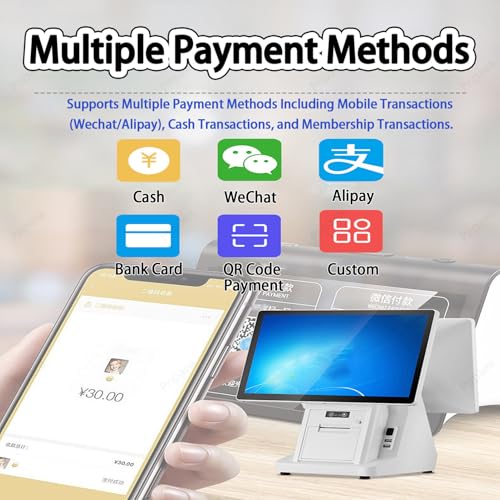 Pnpaea Store Cashier Display Screen,Pos System Cash Register,with Receipt Printer,Touch Screen 15.6in,for Business Restaurants Retail SingleScreen-C（58mm）