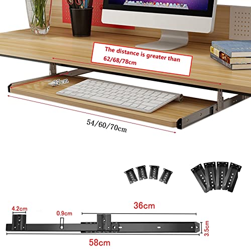 DLYZAYE Adjustable Under Desk Keyboard Tray with Slide Rails Ergonomic Pull Out Keyboard Drawer Platform for Computer Easy to Install Walnut 54 * 27Cm