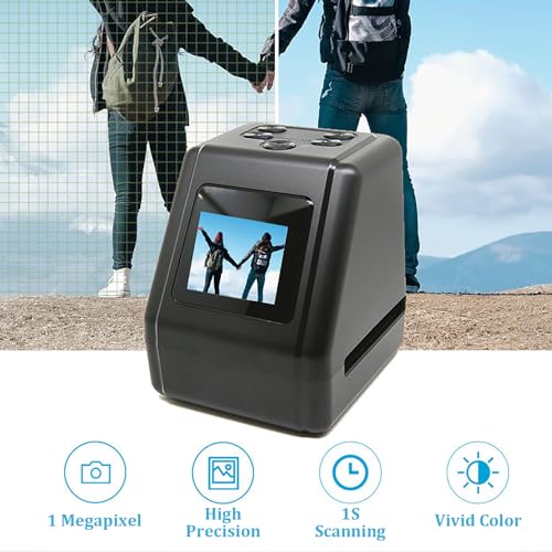 Mini Digital Film and Slide Scanner, Film Negative Scanner, Converts 135, 126, 110, Super 8 Film Negatives Slides to 22 M JPEG Images, Adapters with 2.0 LCD Screen