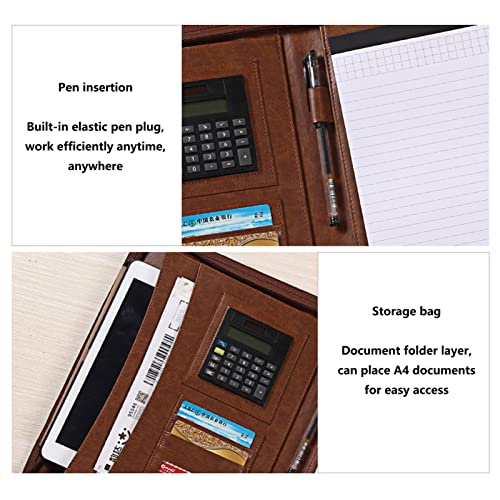 BLUNOA Padfolio A4 Business Portfolio Zipped Conference Folder Personal Work Organiser Travel Ring Binder with Calculator Refillable Notepad and Pen Holder for Men Women (Color : Black)