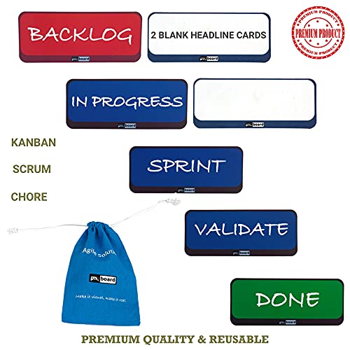 PMXBOARD Magnetic Column Headline Cards – Kanban & Scrum Board Headers for Agile Workflow | Reusable Magnetic Column Labels for Project Boards, Lean Boards & Sprint Planning