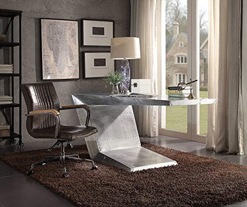 HomeRoots Top Grain Leather, Metal, 22" X 26" X 35-3" Distressed Chocolate Top Grain Leather Executive Office Chair
