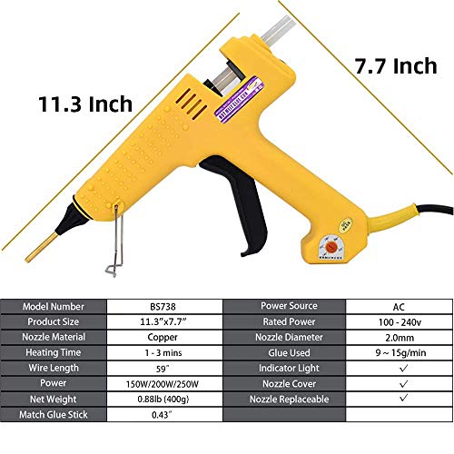 Professional 150W 200W 250W 110V Hot Melt Glue Gun Gift 6.0x45mm 2.0x70mm 3.0x50mm Nozzle Adjustable Temperature Glue Gun with 5 Copper Nozzles