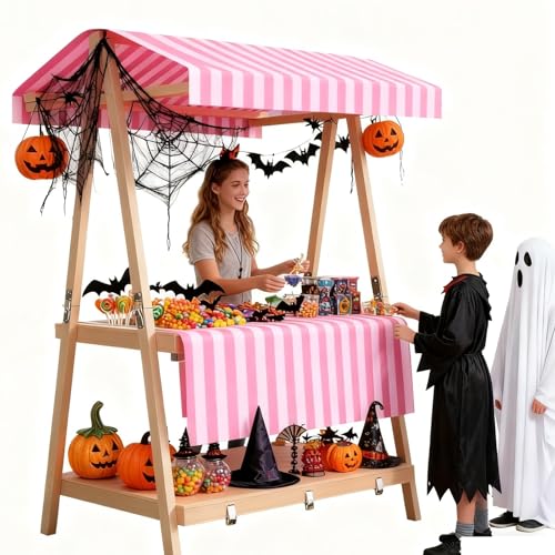 WLCGYD Foldable Vendor Stall for Street/Farmers Market, Vendor Booth Display Stands for Party Pop-up Community Catering, Commercial Kiosk Stand Booth Wooden, Green Blue Yellow Pink(Pink)