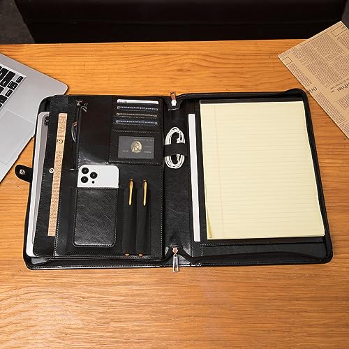 Geslun Vegan Leather Portfolio for Legal Size 8.5 x 14" Pad and 14" Laptop
