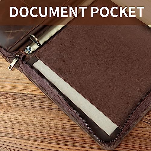 YIWEN Leather 3 Ring Binder Portfolio Zippered for 8.5 x 11” Notepad