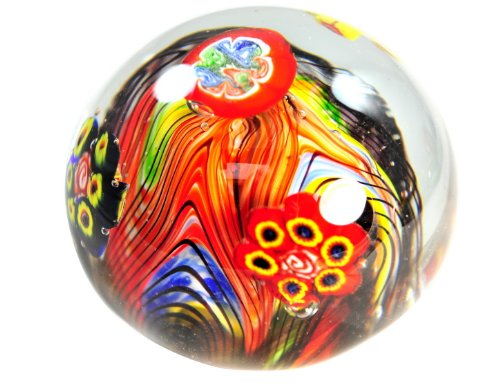 Tripact Inc M Design Art Handcraft Flame Rainbow Ex Large Size Millefiori Art Glass Paperweight