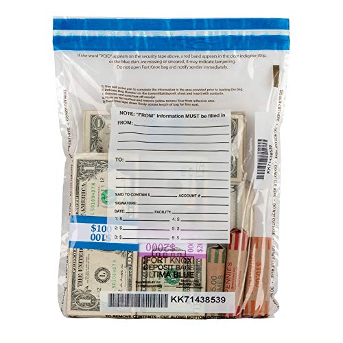 BankSupplies Ultima Blue Clear Deposit Bags 8W x 10H Tamper Evident Security Bags with Void Tape Sequential Numbering and Barcode Pack of 400