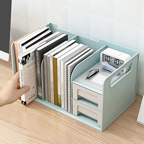 Book Shelf Bookcase Storage Display Bookshelf Desktop Bookshelf Storage Rack With 2 Drawers Office Storage Rack Two Layers Thickened To Accommodate Multiple Books for CDs/Movies/Books/Display Shelves
