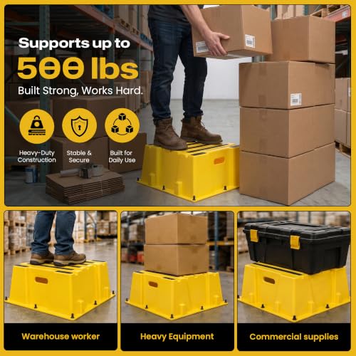 Sturdy Essentials Anti-Slip Commercial Step Stool, 1 Step, Made of Polyethylene with 500 lb Capacity, 25" W x 25" L x 10.5" H | Commercial and Industrial for Warehouses, Storage Spaces, Jobsites