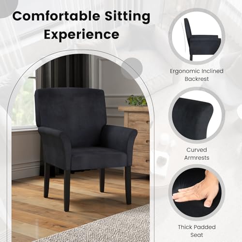 Giantex Office Waiting Room Chairs, Fabric Executive Guest Chair, Upholstered Reception Chair with Padded Arms, Backrest, Wood Legs, Guest Chairs for Meeting Room, Conference Room Chairs