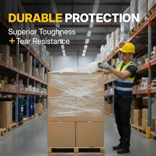 NorthSky Plastic Wrap Stretch Film - Industrial Strength up to 700% Stretch 20 Microns Clear Durable Adhering Packing Moving Heavy Duty Shrink Film Box of 4 (70 Gauge, 18'' x 1500’)