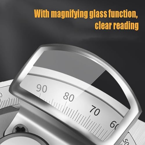 0-360° Universal Bevel Protractor, Detachable Stainless Steel Vernier Angle Ruler with Magnifying Glass, 5' Division Value, for Internal and External Angle Measurement