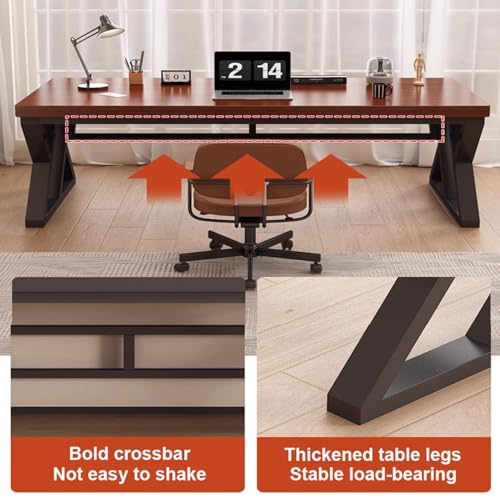 Ergonomic 29.5" H Office Desk,Writing Desk With Wide Tabletop,Simple Sturdy Large Computer Desks With Engineered Wood Tabletop And Metal Frame,Rustic Desk For Home Office(04,63"L x 24"W(160x60cm))