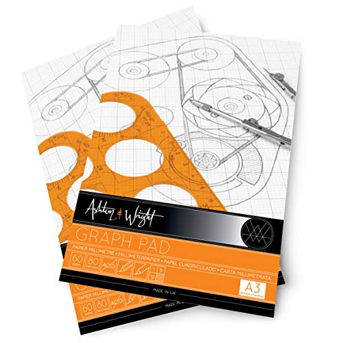 Ashton and Wright - A3 Grey-Grid Graph Pad - 80gsm Paper - 60 Sheets - Pack of 5