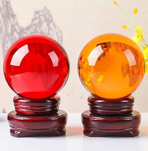 NSIXSURIM Multi Color Transparent Crystal Ball Ornaments Home Decorations Paperweight Feng Shui Base,Red,150mm