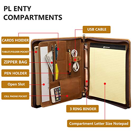 YIWEN Personalized Leather 3 Ring Binder Portfolio for 8.5 x 11” Notepad