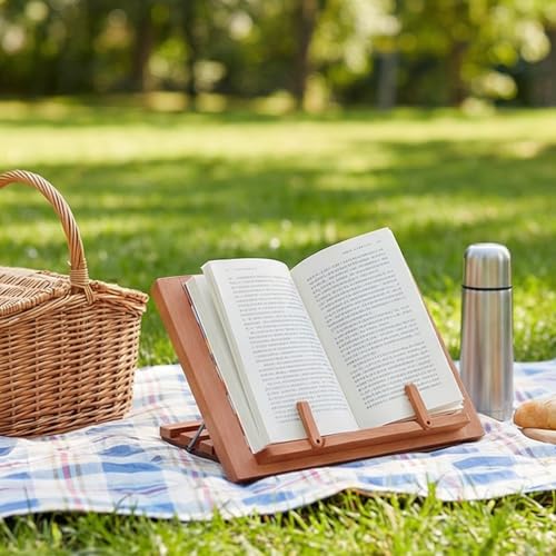 Telescoping Arm Adjustable Wood Stand with Page Clip for Novels Textbooks Tablets Laptop Tablet Stand