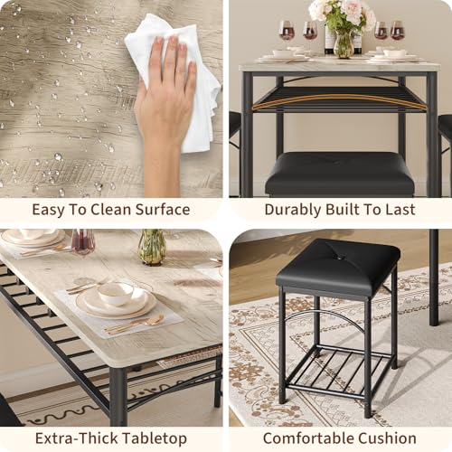 Garvee Dining Table Set for 4, Kitchen Table with Upholstered Bench and 2 Stools, 4 Pieces Kitchen Table Set with Storage Rack & Metal Frame for Small Space, Kitchen Table and Chairs Set for Apartment