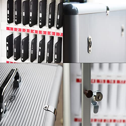 FENOKD Phone Storage Box, Aluminum Alloy Pocket Chart Cell Phones Storage Cabinet for Cell Phones, Wall-Mounted with A Locked, Can Be Carried by Hand (Silver 24)，Silver-24