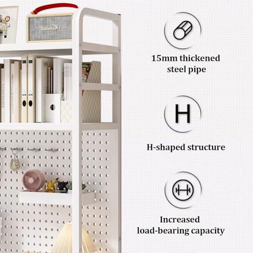 Dalumian Desktop Hutch Bookshelf, Metal Desktop Organizer Hutch with Pegboard,Countertop Storage Organizer for Office Home Dormitory (White)(2-Tier,115cm)